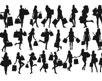 Shopping Silhouette, Shopping Girl, Woman Silhouette SVG, Women Clip Art, Woman svg, Girl Silhouette, printable art Buy 2 Get 1 FREE