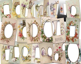 Vintage Floral Frames Clipart, Shabby Chic Frames (Digital Download)