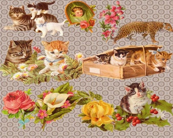 Cat Clipart, Cats Clipart, Cute Cats, Animal Clipart, kittens clipart, kitties clipart, Clipart Cats, ephemera cats , Clip Art Cats