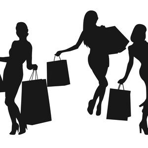 Shopping Silhouette, Shopping Girl, Woman Silhouette SVG, Women Clip ...