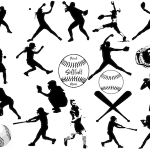 Silhuetas de softball, clipart de softball, silhueta de esportes, clipart de esportes, clipart de esporte SVG de softball Compre 2 e ganhe 1 GRÁTIS