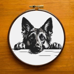 Peeking German Shepherd Cross Stitch Pattern PDF, Beautiful German Shepherd Design for Home Decor, Peeking Dog Cross Stitch Hand Embroidery