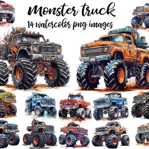 Monster-Truck Clipart, LKW-Aquarell, Monster-Truck-Bild, Fahrzeug-Aquarell, Monster-Truck-Poster, Monster-Truck PNG, LKW-Kindergarten