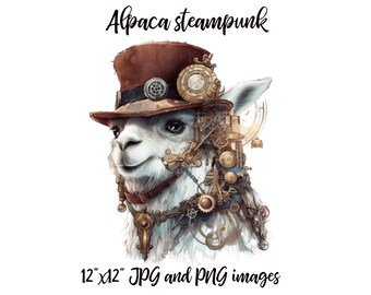 Steampunk Alpaca Clipart: Wild Animal PNG, Junk Journal (Digital Download)