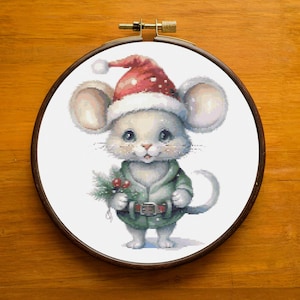 Christmas Mouse Cross Stitch Pattern PDF, Beautiful Xmas Mouse Design for Home Decor, Mouse Cross Stitch Hand Embroidery, Instant Download