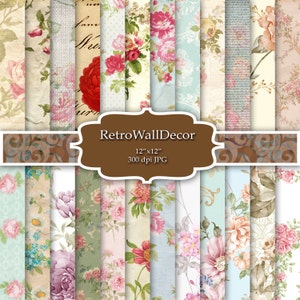 Floral Digitales Papier, Blume Digitales Papier, Floraler Hintergrund, Rose Digitales Papier, Shabby Chic Blumenmuster, Papier 12x12 Kaufen 2 erhalten 1 GRATIS