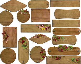 Floral Wood Label Clip Art: Rustic Wooden Labels (Digital Download)