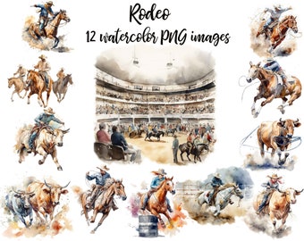 Rodeo Watercolor Clipart Set: Cowboy Illustrations (Digital Download)