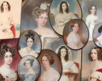 Vintage Victorian Women Portraits: Antique Cameo Digital Clipart (12 PNG)