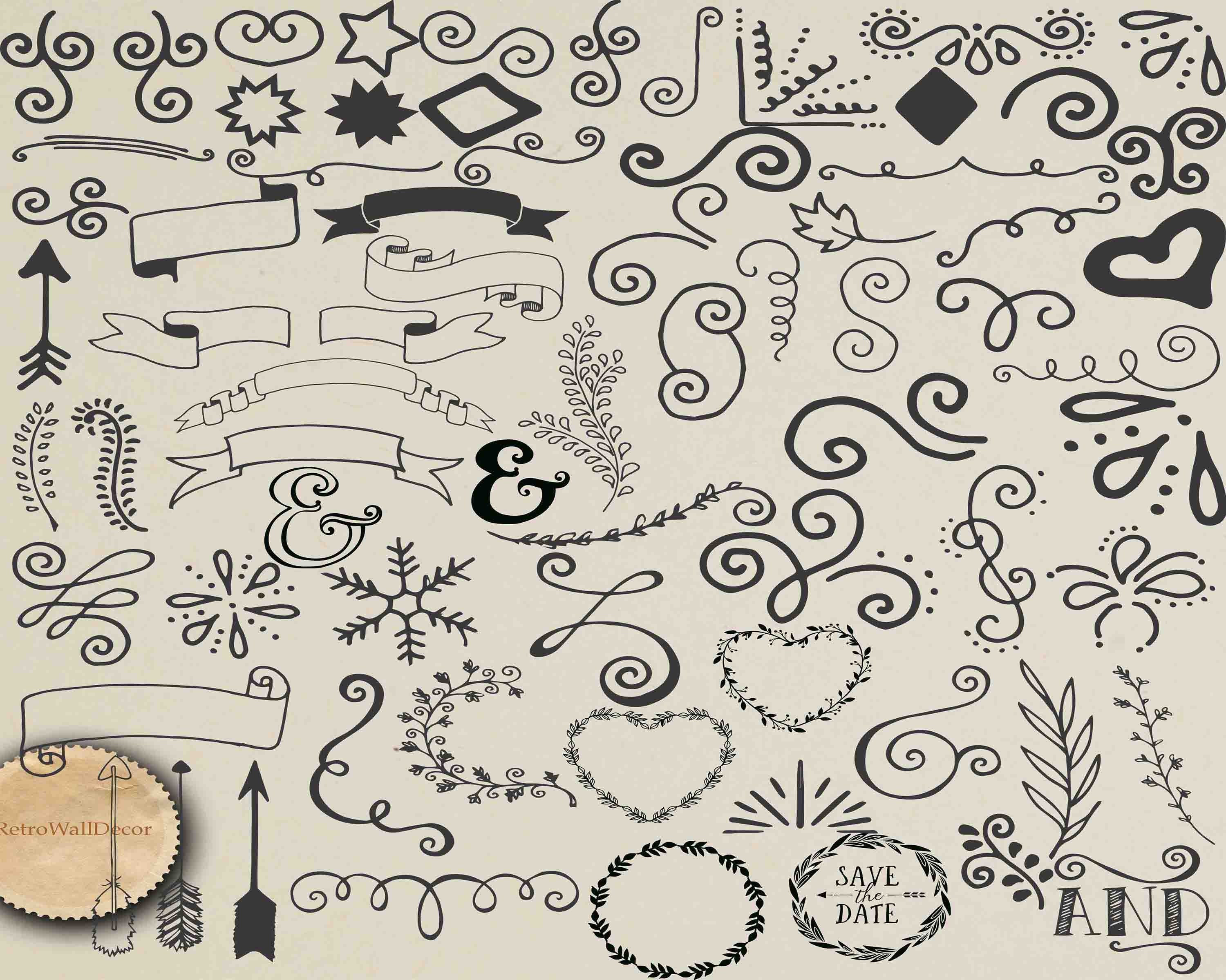 Hand draw clip art hand drawn doodle clip art Hand Drawn Etsy