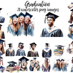 Clipart de formatura, aquarela de formatura, imagem de formatura, pôster de formatura, PNG de formatura, arte para impressão Compre 2 e ganhe 1 GRÁTIS