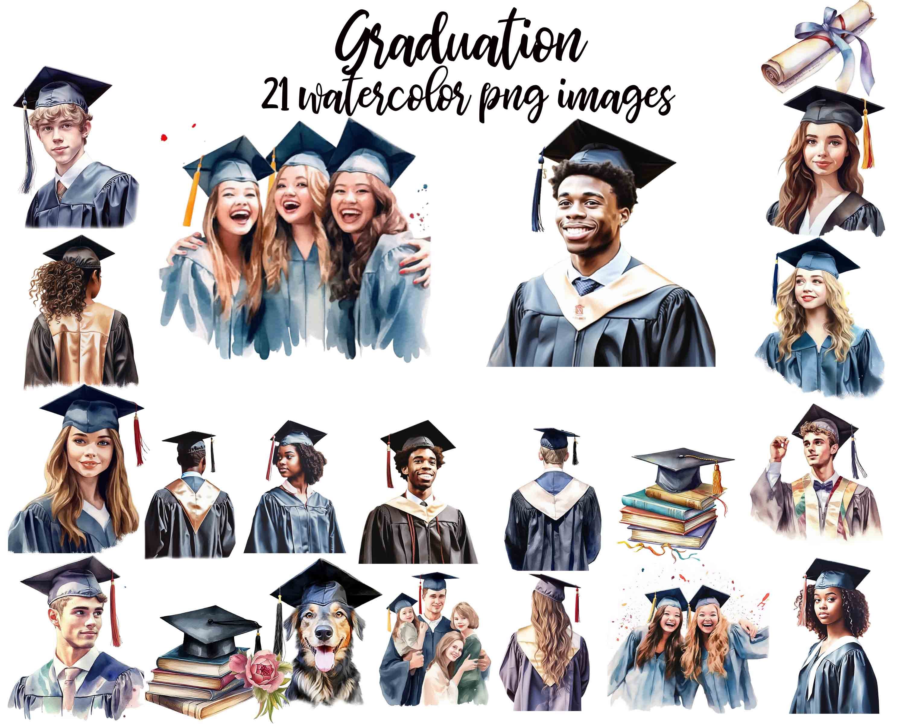 Watercolor Graduation Clipart: 21 PNG Images (printable Art) - Etsy, image size:3000x2400