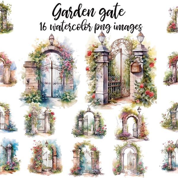 Garden gate, Garden gate clipart, Garden watercolor, Garden gate PNG, Garden gate image, Garden illustration, Printable art Buy 2 Get 1 FREE