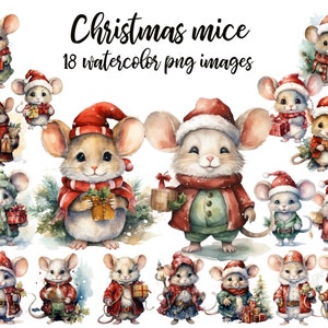 Navidad Clip Art, ratón de Navidad, ratón de Navidad PNG, ratón de Navidad, ratón de acuarela, imagen de ratón de Navidad, arte imprimible Compre 2 y obtenga 1 GRATIS
