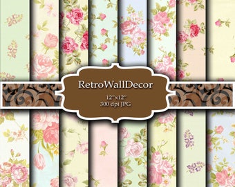 Carta digitale floreale: sfondi shabby chic con rose (12x12, JPEG)