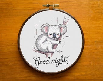 Koala Good Night Cross Stitch Pattern: Home Decor Embroidery (PDF Download