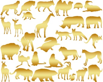 Animals Silhouettes, Gold Safari Animals,Gold Wild animal, Gold Animal Clip Art, Gold Animal, Gold silhouette Buy 2 Get 1 FREE