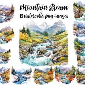 Mountain stream clipart, Stream watercolor, Stream clipart, Mountain stream image, Stream illustration, Printable art Buy 2 Get 1 FREE