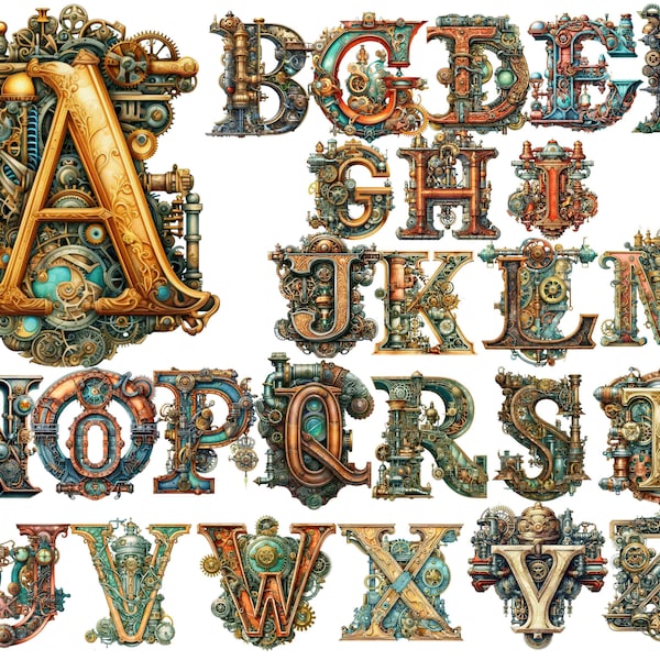 Steampunk Font PNG Clipart , Watercolor clipart, Alphabet clipart, Watercolor alphabet Buy 2 Get 1 FREE