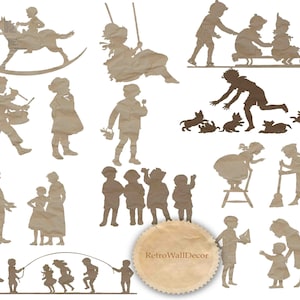 Kinderen silhouetten papier kortstondige illustraties, meisjes en jongens, vintage silhouet, vintage illustraties, afdrukbare kunst Buy 2 Get 1 FREE