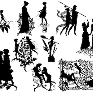 Fairy Silhouette, Couple Silhouette, Fairy Clip art, Victorian silhouette, Children Silhouettes, Romantic couple Buy 2 Get 1 FREE