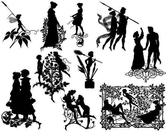 Fairy & Couple Silhouette Clip Art: Victorian Style (Digital Download)