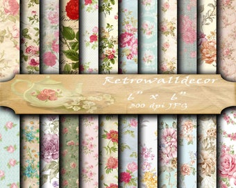 Floral Digital Paper, Flower Digital Paper, Floral Background, Rose Digital Paper, Shabby Chic Floral Pattern, Paper 6x6 Buy 2 Get 1 FREE