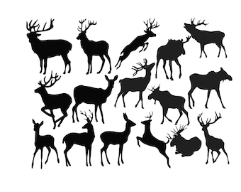 Deer Silhouette, Deer Clipart, Animal Clip Art, Wild animal silhouette, Deer image, Deer illustration, Deer svg, PNG dxf Buy 2 Get 1 FREE