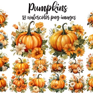 Pumpkins and flowers, Pumpkin clipart, Watercolor clipart, Pumpkin floral image, Floral image, Pumpkin flower PNG Buy 2 Get 1 FREE
