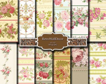 Shabby Chic Floral Digital Paper: Rose Backgrounds, 12x12 (Digital Download)