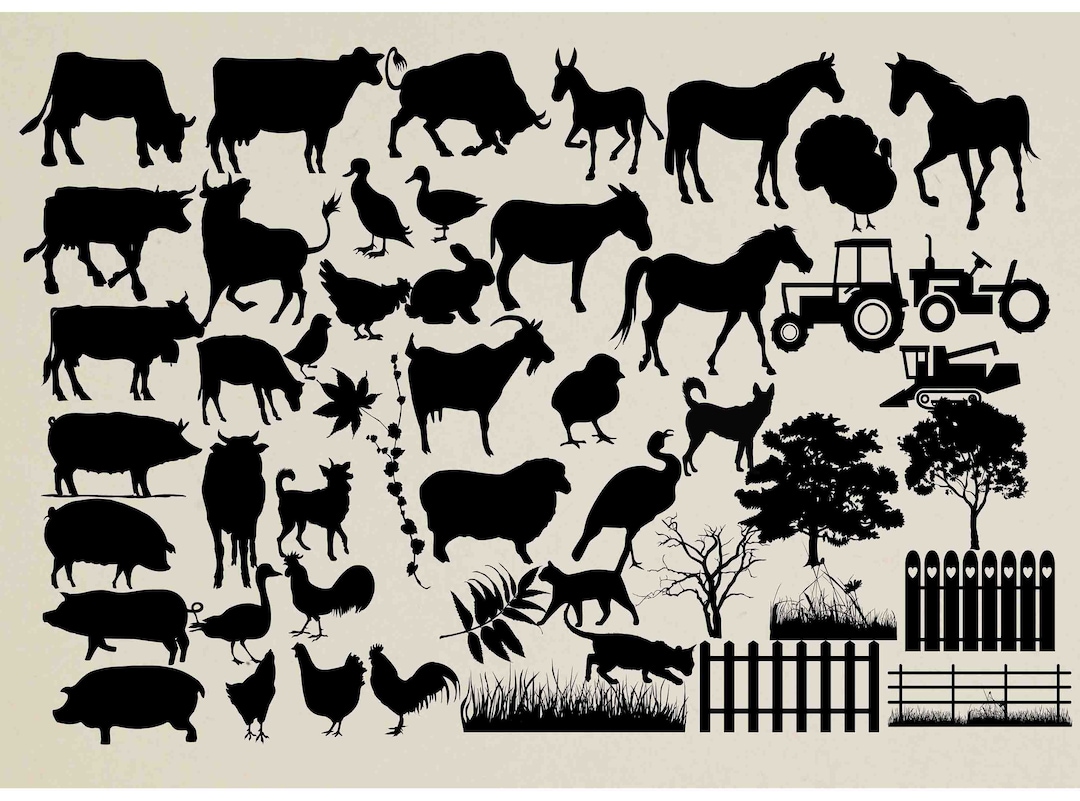 Farm Animal Silhouette, Farm Animal Clipart, Farm Animals Svg, Cow