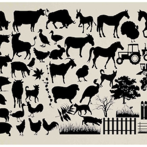 Silhouette d’animal de ferme, clipart d’animal de ferme, Animaux de ferme svg, Vache Cheval Canard Cochon d’âne, Ferme svg, ferme svg Acheter 2 Obtenez 1 GRATUIT