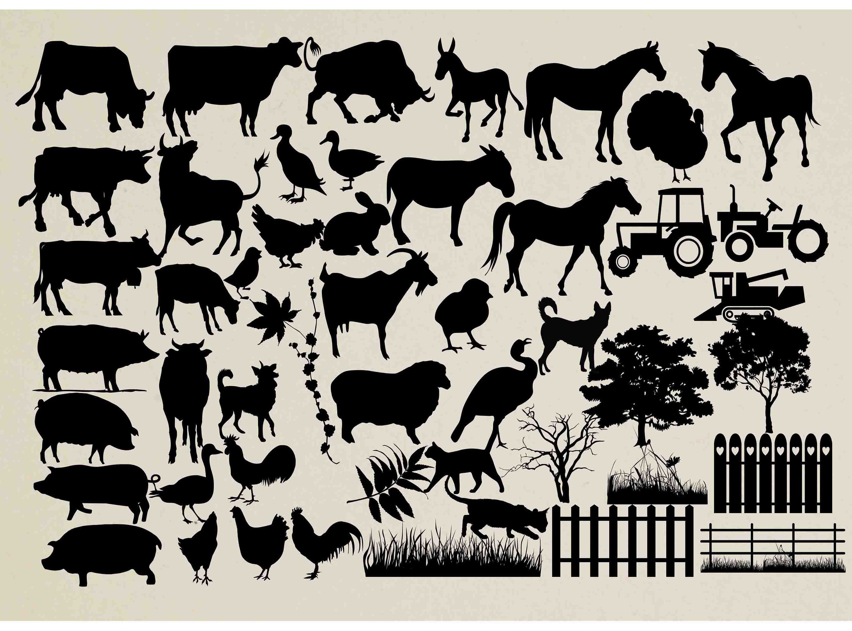 Download Farm Animal Silhouette Farm Animal Clipart Farm Animals Svg Etsy