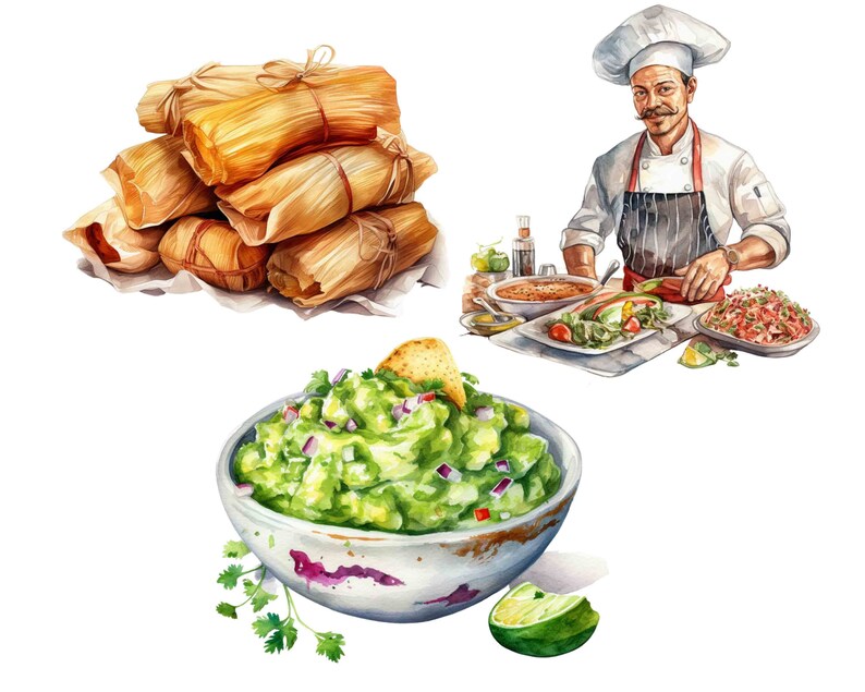 Mexican Food Clipart: Vibrant Watercolor Illustrations (digital ...
