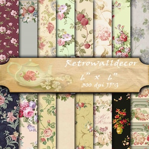 Blumen Digitales Papier, Blumen Digitales Papier, Blumen Hintergrund, Rosen Digitales Papier, Shabby Chic Blumenmuster, Papier 6x6 Kaufen 2 Get 1 FREE