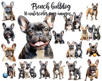 Watercolor French Bulldog PNG Clipart: Junk Journal Dog Images (Digital Download)