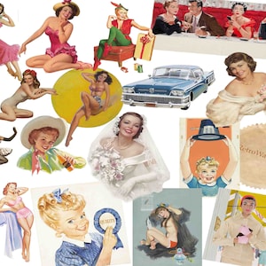 ピンナップガールのクリップアート、レトロなクリップアート、ビンテージの一時的印刷物、1950 年代、レトロなピンナップ、レトロな画像、50 年代の画像、1950 年代のライフスタイル 2 個購入で 1 個無料