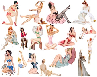 Retro Pin Up Girls Clipart: 1950s Ephemera (PNG Digital Download)