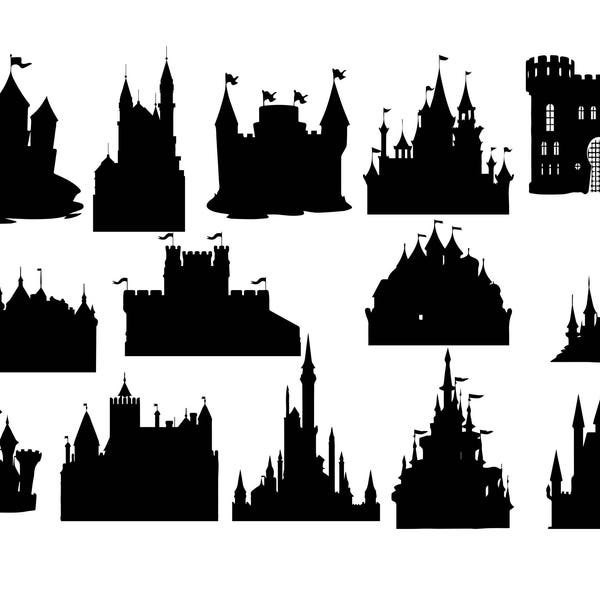 Silhouet prinseskasteel: Assepoester kasteel SVG, Cricut Cut-bestanden
