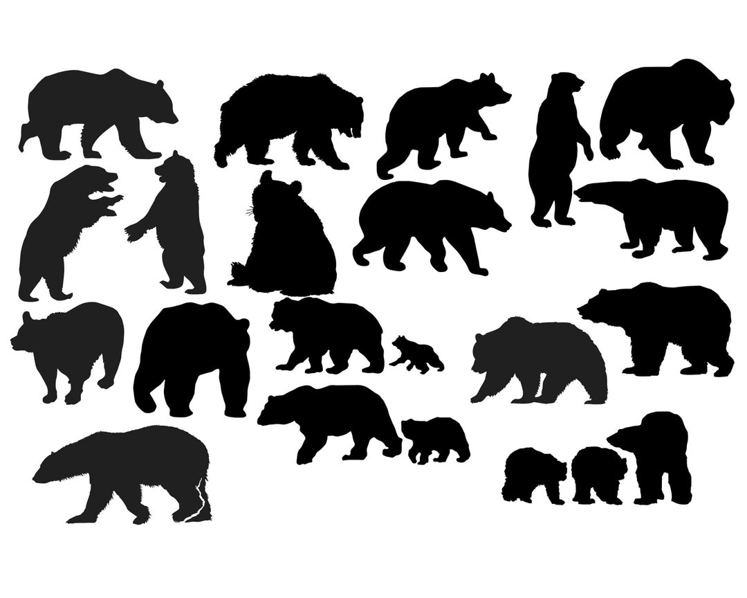 Bear Silhouette Clipart: Wild Animal Vector Graphics (SVG, PNG, DXF) - Etsy, image size:1080x864