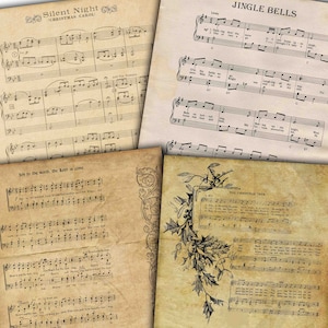 CHRISTMAS SONGS, 14 vintage papers, holidays music, old sheet music, Christmas Carols, vintage christmas, Christmas Music Buy 2 Get 1 FREE image 2