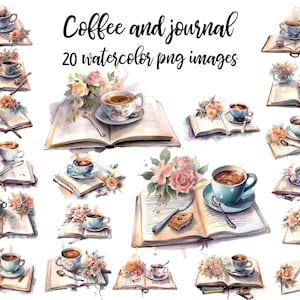 Kaffee und Journal, Kaffee Clipart, Kaffee Aquarell, Kaffee Kinderzimmer, Kaffee Illustration, Kaffee Journal Bild Buy 2 Get 1 FREE