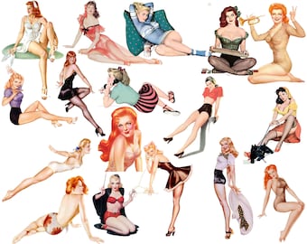 Retro Pin Up Girls Clipart: 1950s Ephemera (PNG Digital Download)