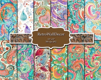 Colorful Paisley Digital Paper: 12x12 Scrapbook Texture (Digital Download)
