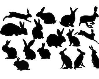 Rabbit Silhouette Clipart: Bunny Vector Graphics (SVG, PNG, DXF)