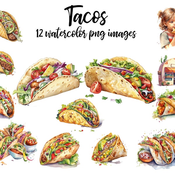 Tacos clipart, Tacos watercolor, Tacos set clipart, Food clipart , Tacos illustration, Tacos image, Food watercolor Buy 2 Get 1 FREE