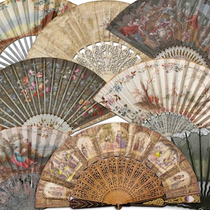 Digital Fan Clipart, vintage Fans Clipart, Floral Fan Clip Art, Art Fan, Ancien Fan, Printable Art, Paper Crafts, Buy 2 Get 1 Free