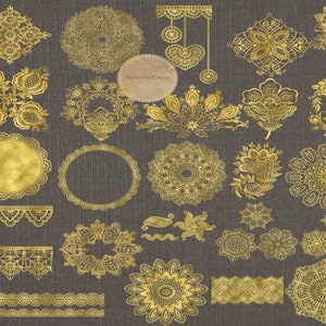 Golden Doily Clipart digital lace Border ClipArt Vintage lace pattern transparent background Gold Lace Buy 2 Get 1 FREE