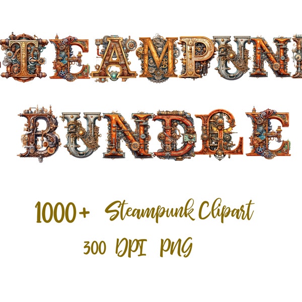 Steampunk Clipart Bundle, Steampunk Tiere, Maschinen, Fahrzeuge, Steampunk Blumen, Engel, Schriftarten Hunde, Steampunk Artikel ...
