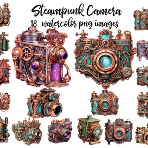 Steampunk Kamera, Aquarell Clipart, Kamera Bild, Steampunk Kamera PNG, Junk Journal Kamera, Aquarell Kamera kaufen 2 bekommen 1 GRATIS